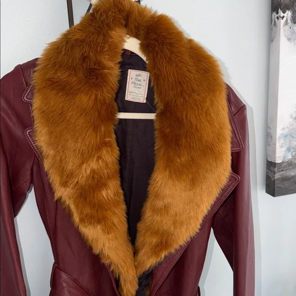 ⭐️NWOT We the Free Midnight Train Leather Coat with Faux Fur Removable Collar⭐️